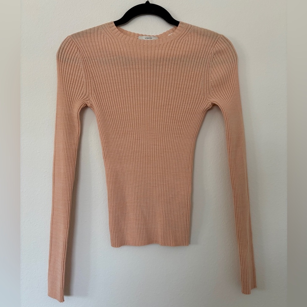 Vince Marled Rib Crew Pullover in Rose Water/Petal Still Wool Cotton Blend - Picture 2 of 9